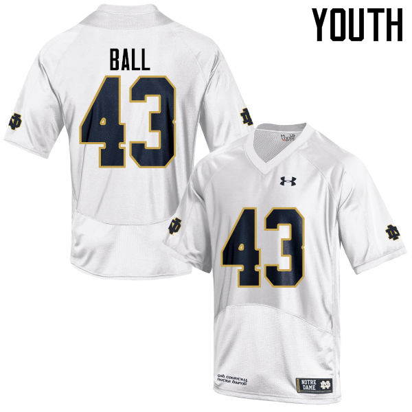 Youth NCAA Notre Dame Fighting Irish #43 Brian Ball Stitched College Under Armour Authentic White Football Jersey FB10N13LJ